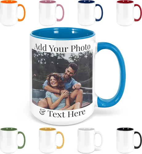 Miniatura 14 de Taza de café personalizada, taza de cerámica personalizada de 15 onzas con foto, impresión de doble cara, divertida, rosa