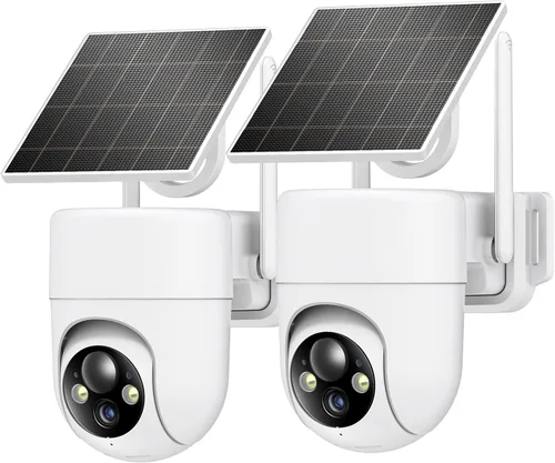 Oculview Cámaras de seguridad solar 2K inalámbricas para exteriores, 2 cámaras inalámbricas para exteriores con visión de 360°, cámaras para