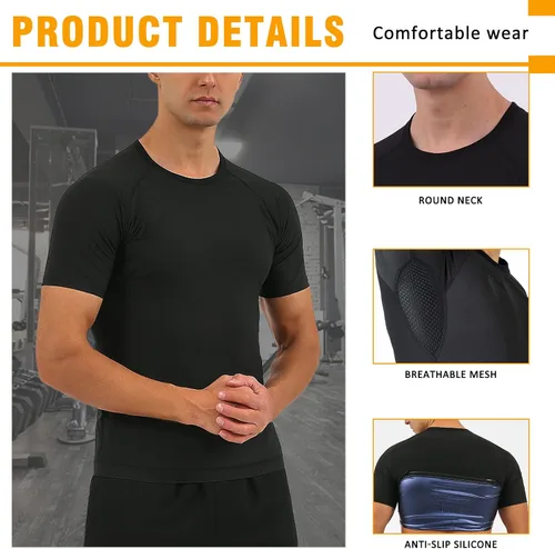 Miniatura 4 de BXVX Sauna Shirt for Men Sweat Suit Short Sleeve Compression Weight Loss Body Shaper T-Shirt for Workout Exercise