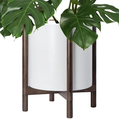 Miniatura 56 de Maceta de D'vine Dev con soporte - Maceta de flores de cilindro de plástico de 8.0 pulgadas con soporte de madera para interiores, maceta mate negra