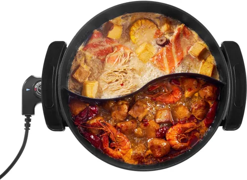 Miniatura 9 de VEVOR Olla caliente eléctrica, olla Shabu Shabu Shabu de doble sabor de 1360 W, 5 L, cocina eléctrica antiadherente con divisor, tapa de vidrio