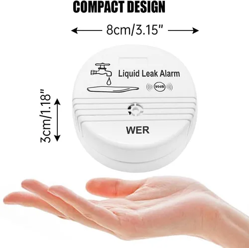 Miniatura 4 de WER Sensor de alarma de fugas de agua, alerta de fugas a batería, detector de agua de 90 dB para sótanos, baños, lavanderías, cocinas, garajes