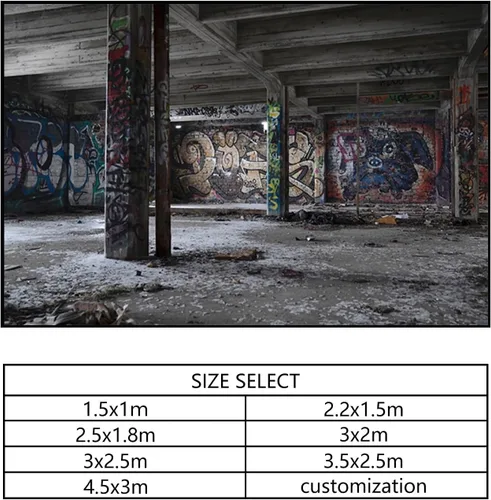 Miniatura 6 de YongFoto Telón de fondo de construcción abandonado de 5 x 3 pies, habitación subterránea desgastada, interior vacío, retro, graffiti, fotografía