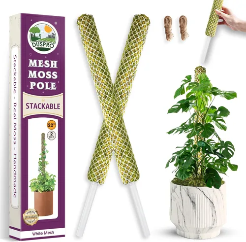 Miniatura 7 de DUSPRO Postes de musgo de malla plana para plantas trepadoras, Monstera, poste de musgo apilable para plantas con musgo real, poste para plantas
