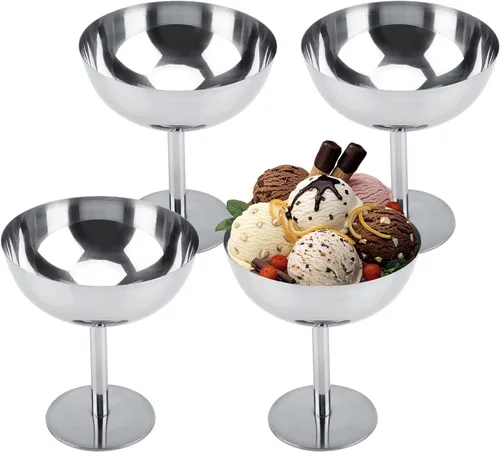 Miniatura 9 de Taza de helado, 4 cuencos de acero inoxidable para servir postres, tazones para salsa, mini tazones de yogur con patas redondas, tazas de dulces