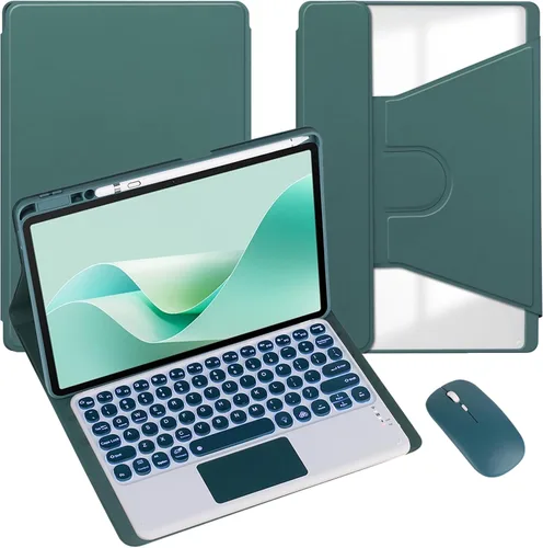 Miniatura 31 de Funda para tableta Samsung Galaxy Tab A8 de 10.5 pulgadas, teclado redondo inalámbrico desmontable Bluetooth, cubierta trasera transparente