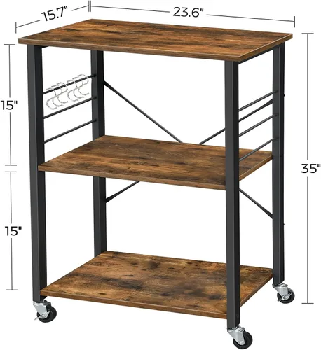 Miniatura 6 de VASAGLE Estante de cocina con ruedas, carrito de servicio de 23.6 pulgadas con 3 estantes, carrito de cocina, estante de microondas, para mini