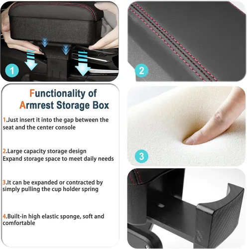 Miniatura 3 de Reposabrazos para automóvil, altura ajustable con orificio telescópico ajustable, extensor de reposabrazos suave y cómodo, material ABS, codo, cojín