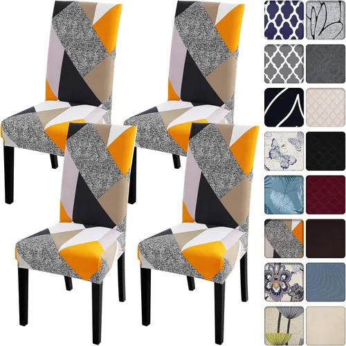 Miniatura 39 de SearchI Juego de 4 fundas para sillas de comedor, elásticas con estampado floral, fundas deslizables para sillas Parsons de spandex, removibles