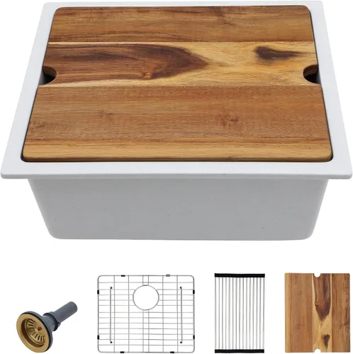 Miniatura 23 de Fregadero de preparación de barra de montaje inferior de 12 x 16 pulgadas, color negro mate, compuesto de cuarzo, clásico bajo encimera, lavabo