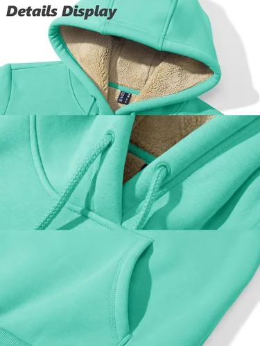 Miniatura 58 de MAGCOMSEN Sudaderas con capucha para mujer, con forro de sherpa, de vellón, para invierno, cálido, pesado, de algodón, con bolsillo