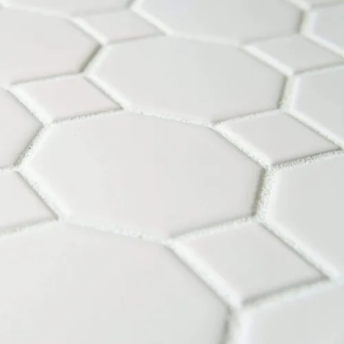 Miniatura 3 de Tenedos Mosaico de porcelana octágono blanco mate con puntos blancos, 20 hojas/estuche para pisos, paredes, salpicaduras de cocina y azulejos de baño