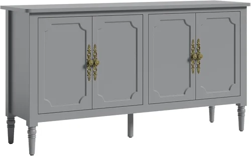 Miniatura 8 de FansaFurn Aparador con 4 Puertas, Mesa Consola de Mediados de Siglo con Estantes Ajustables, Gabinete Decorativo para Entrada, Sala de Estar, Gris