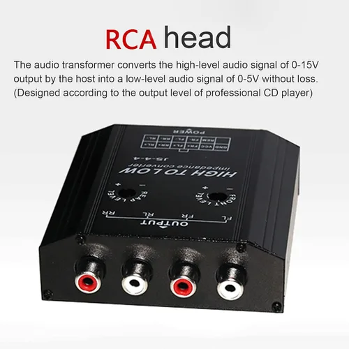 Miniatura 5 de Convertidor de audio, convertidor de impedancia de audio de 12 V, 4 anales, línea alta a baja, frecuencia de altavoz de radio estéreo