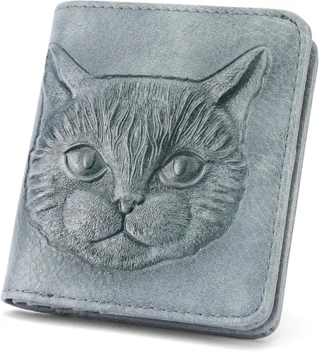 Miniatura 14 de Billetera para mujer, delgada y pequeña, billetera compacta con RFID, plegable, compacta, para mujer, cartera de cuero en relieve 3D con soporte