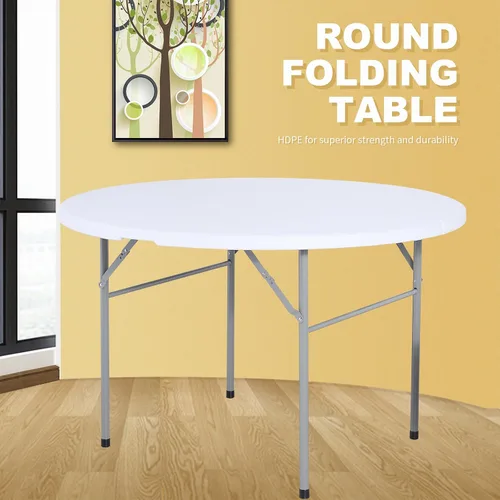 Miniatura 3 de Mesa plegable redonda bi-plegable interior al aire libre picnic fiesta camping casa en blanco