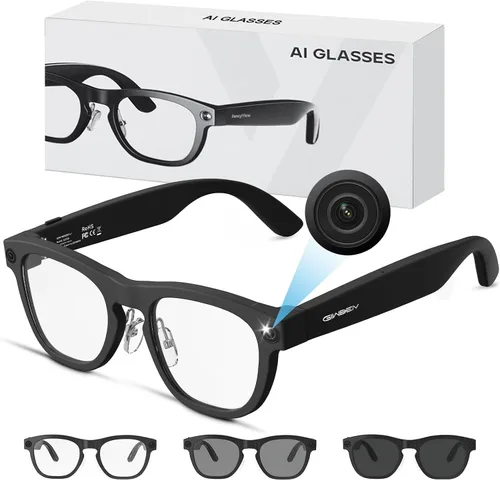 Lentes inteligentes AI con cámara, gafas de cámara HD de 8 MP, gafas de grabación de video y fotos 1080P con asistente de voz, reconocimiento y