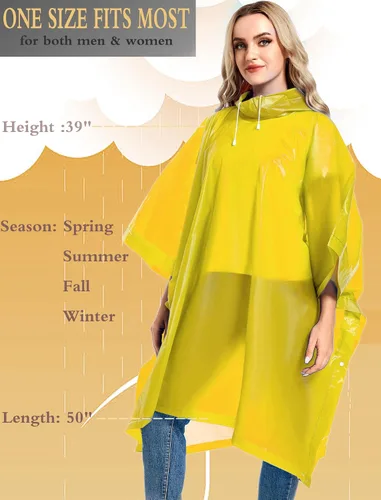 Miniatura 29 de Paquete de 2 ponchos de lluvia para adultos, reutilizables, impermeables, de supervivencia, emergencia, resistente, con capucha con cordón