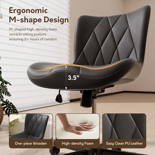 Miniatura 5 de Silla de Escritorio sin Brazos, Silla de Oficina para el Hogar Moderna sin Brazos, Silla de Computadora Ajustable en Altura y con Movimiento, Silla