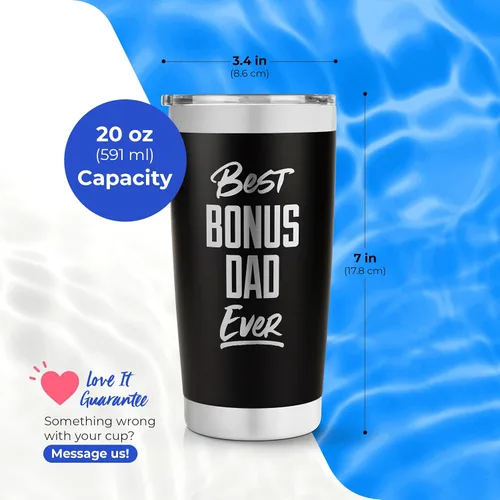 Miniatura 5 de SassyCups Taza de viaje de acero inoxidable, Best Bonus Dad Ever, vaso de café aislado de 20 onzas