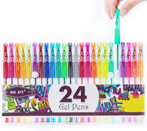 Bolígrafo de gel con brillo con punta fina, con 40% más de tinta, para libros para colorear de adultos, dibujar y garabatear (24 colores)