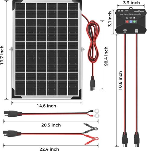 Miniatura 7 de Voltset - Kit de panel solar de 30 W 24 V, mantenedor de batería solar con controlador de carga MPPT soporte ajustable, cargador de batería solar