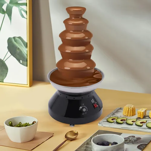 Miniatura 4 de Fuente de chocolate de 5 niveles, máquina de fondue de acero inoxidable de 230 W con temperatura ajustable, capacidad de 7 libras para eventos