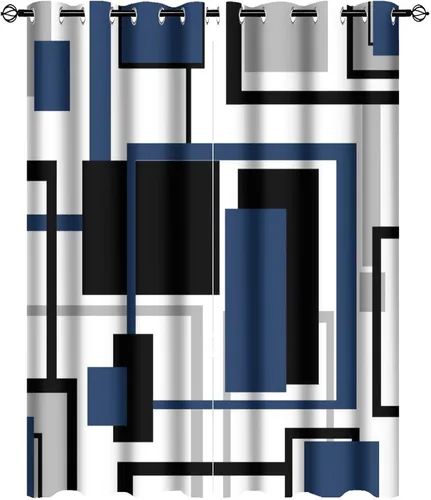 Miniatura 13 de Cortinas opacas para oscurecer la habitación con ojales, arte abstracto moderno, cuadros geométricos, de mediados de siglo, tratamiento de ventana