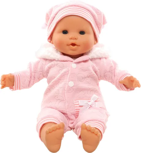 Miniatura 6 de Miunana Ropa de muñeca de bebé de 14 a 16 pulgadas, overol rosa con capucha y gorro hecho a mano