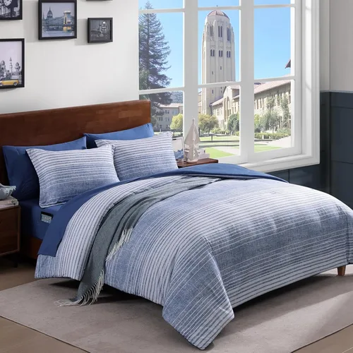 Miniatura 16 de AMBERSPACE Juego de edredón tamaño matrimonial, juego de ropa de cama a cuadros azul gris de 7 piezas para niños, niñas y adolescentes, juego