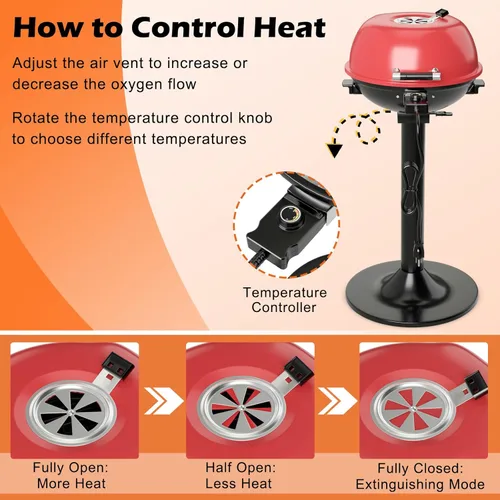 Miniatura 3 de ARLIME Parrilla eléctrica al aire libre de 1600 W, parrilla de barbacoa con estante de calentamiento para 15 porciones, temperatura ajustable, Rojo