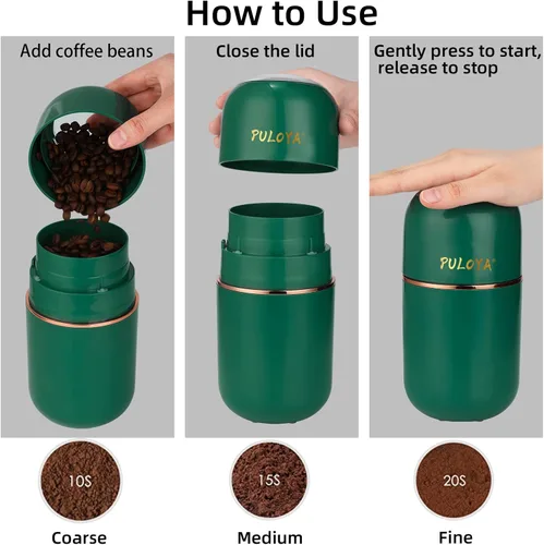 Miniatura 5 de Molinillo de Café Eléctrico para Granos, Especias, Hierbas, Granos y Frutos Secos, Cuchillas de Acero Inoxidable, 2.8 oz, Verde