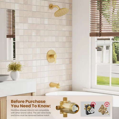 Miniatura 2 de Grifo de ducha de bañera, juego de grifo de ducha dorado con cabezal de ducha de lluvia de metal de 6 pulgadas y boquilla de bañera, kit de ducha