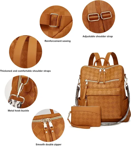 Miniatura 2 de Makes Bolso tipo mochila para mujer, de piel sintética, con diseño convertible, 2 piezas