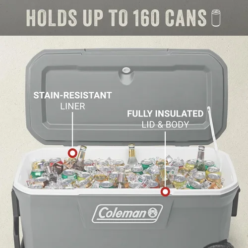 Miniatura 4 de Coleman Classic Series - Enfriador portátil aislado con ruedas, resistente a fugas, para exteriores, mantiene el hielo hasta 5 días, 100 cuartos