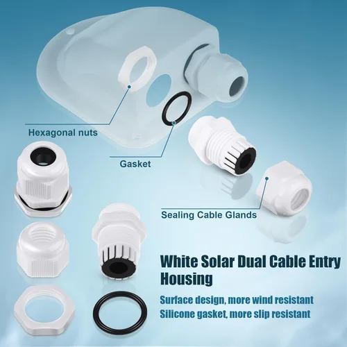 Miniatura 6 de Enhon Paquete de 2 prensaestopas solares de entrada de cable, resistente a la intemperie, carcasa de entrada de cable doble para todo tipo de Blanco