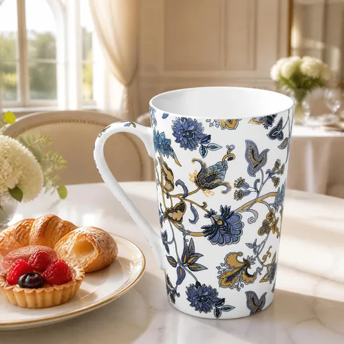 Miniatura 4 de Taza de café de porcelana de hueso, taza de café alta, taza de té floral de 14 onzas, taza de café alta, regalos para mujeres y madres, regalos