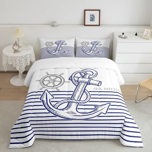 Miniatura 21 de Erosebridal Blue Ocean - Juego de edredón tamaño individual Juego de ropa de cama de ballena delfín y tortuga marina para niños y niñas, juego