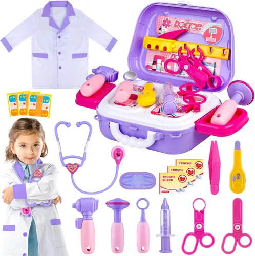 Miniatura 8 de Disfraz de doctor para niños – Juego de juguetes de simulación médica para niñas – Kit de médicos para niños pequeños de 3 a 5 años – Conjuntos