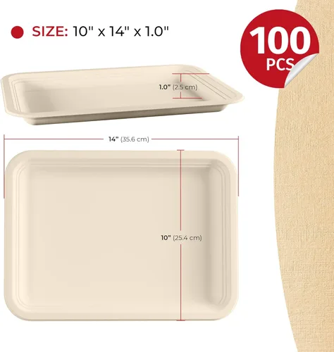 Miniatura 2 de SPARGOS 100 Pack 14 Inch Heavy Duty Disposable Trays for Food, Crawfish Trays, Rectangle Paper Plates, Large Disposable Plates, Compostable