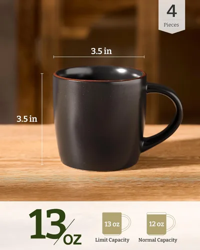 Miniatura 4 de famiware Mercury - Tazas de café de 13 onzas, juego de 4 tazas de café con asa, tazas para café con leche, té caliente, capuchino, moca, cacao, negro