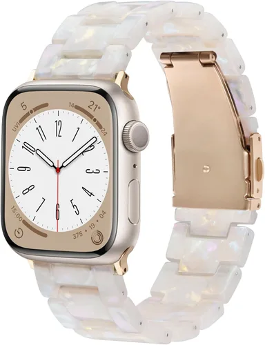 Miniatura 35 de V.R.HOPE Correa de Resina para Reloj Compatible con Apple Watch para Mujeres 38mm 40mm 41mm 42mm Oro Rosa Ligero Pulsera de Pulsera para iWatch Beige