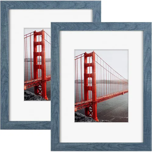 Miniatura 25 de Frametory, Portarretratos de 8 x 10 pulgadas con paspartú para fotos de 5 x 7, para pared y mesa (color azul, paquete de 2)