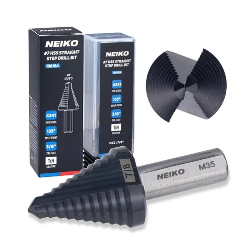 Miniatura 12 de NEIKO 10602B Step Drill Bit, 13 Steps 1/8" to 1/2" Spiral M35 Cobalt, AlTiSiN Coated, 1/4" Quick Change Step Bits for Steel, Metal, Wood, Plastic