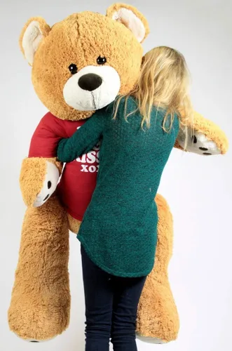 Miniatura 5 de Big Plush Abrazos y besos oso de peluche gigante de cinco pies de alto color marrón miel viste camiseta que dice abrazos y besos XOXO