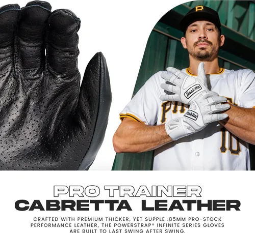 Miniatura 2 de Franklin Sports MLB - Guantes de bateo Infinite Powerstrap para béisbol + sóftbol de puño largo, para adultos y jóvenes Negro/Dorado