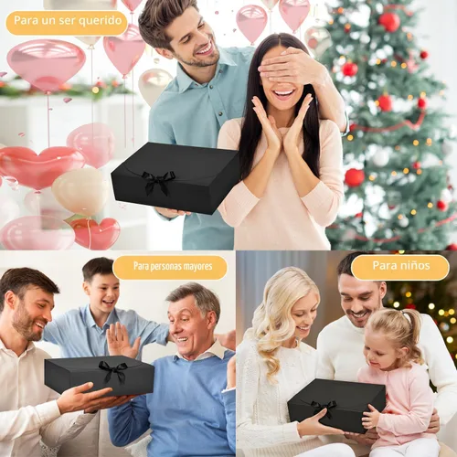 Miniatura 5 de Paquete de 12 cajas de regalo negras con tapas, caja de propuesta de padrinos de boda de 12 x 9.8 x 3.1 pulgadas, caja de regalo negra de lujo