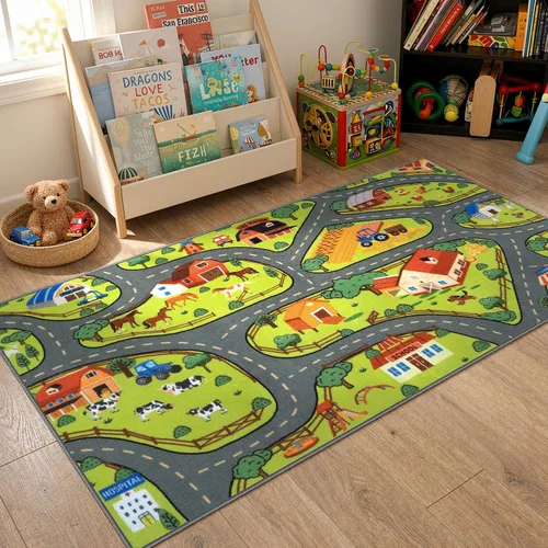 Miniatura 10 de STARUIA Alfombra de juego para niños, 60 x 32 pulgadas, ultra antideslizante, alfombra educativa para niños, alfombra de coche lavable