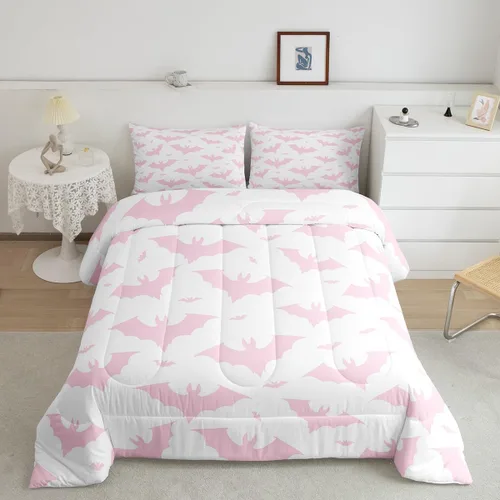 Miniatura 25 de Feelyou Juego de edredón de Halloween, color rosa fantasma, juego de ropa de cama tamaño individual, decoración para niños y niñas, lindo juego