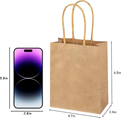 Miniatura 2 de SPERPAND 150 bolsas de regalo pequeñas, bolsa de papel marrón de 6.5 pulgadas, bolsas de regalo de papel kraft para cumpleaños, baby shower